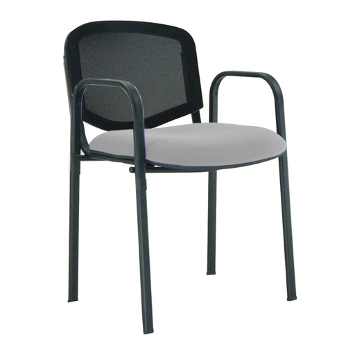 [045147]  Silla de estructura de acero negro con asiento tapizado, respaldo con malla y con brazos - Dim.: 500x560x810h mm - Gris