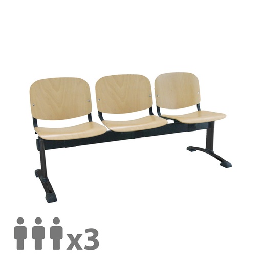 [045198] Banqueta con asientos de madera 3 plazas y patas negras - Dim.: 1500x600x770h mm - Madera