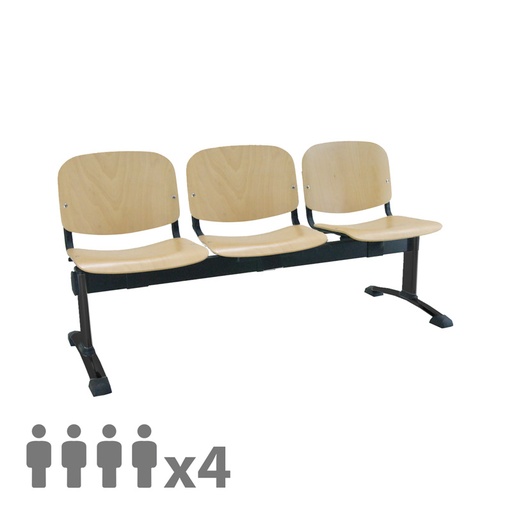 [045201] Banqueta con asientos de madera 4 plazas y patas negras - Dim.: 2000x600x770h mm - Madera