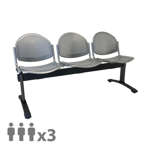 [045210] Banqueta para colectividades con asiento metálico 3 plazas negras - Dim.: 1500x600x830h mm - Gris