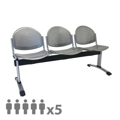 [045213] Banqueta para colectividades con asiento metálico 5 plazas - Dim.: 2500x600x830h mm - Gris