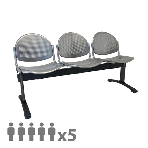 [045214] Banqueta para colectividades con asiento metálico 5 plazas - Dim.: 2500x600x830h mm - Gris