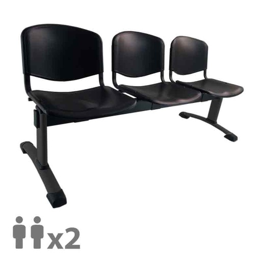 [045215] Banqueta con asientos de polipropileno 2 plazas y patas negras - Dim.: 1000x600x770h mm - Negro