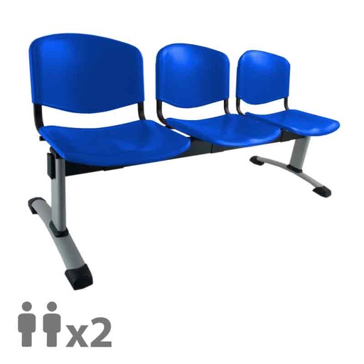 [045222] Banqueta con asientos de polipropileno 2 plazas y patas grises - Dim.: 1000x600x770h mm - Azul