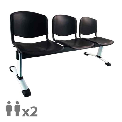 [045223] Banqueta con asientos de polipropileno 2 plazas y patas cromadas - Dim.: 1000x600x770h mm - Negro