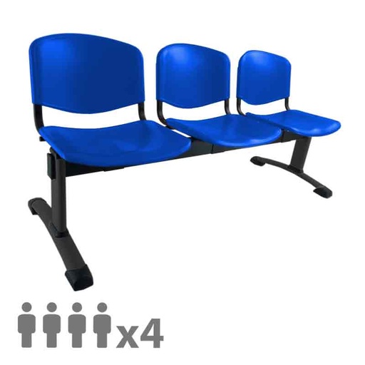 [045242] Banqueta con asientos de polipropileno 4 plazas y patas negras - Dim.: 2000x600x770h mm - Azul