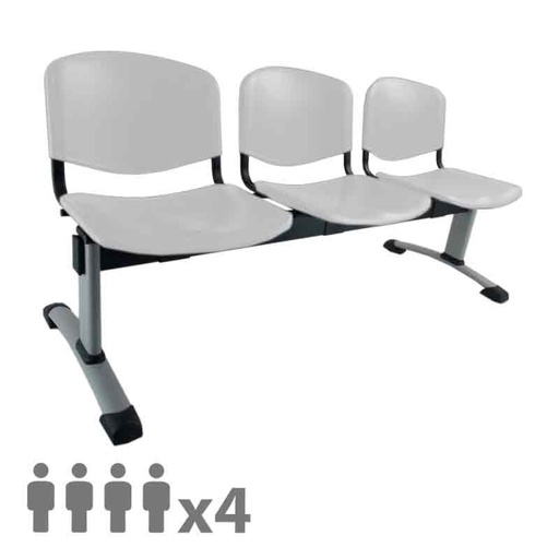 [045244] Banqueta con asientos de polipropileno 4 plazas y patas grises - Dim.: 2000x600x770h mm - Gris