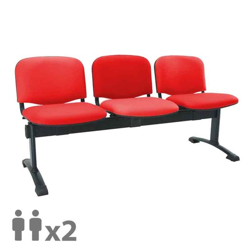 [045269] Banqueta con asientos tapizados 2 plazas y patas negras - Dim.: 1000x600x770h mm - Rojo