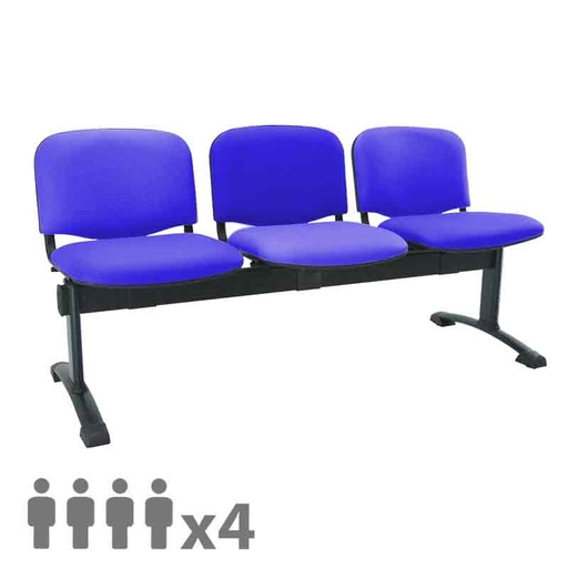 [045296] Banqueta con asientos tapizados 4 plazas y patas negras - Dim.: 2000x600x770h mm - Azul