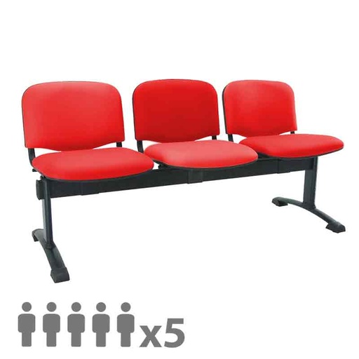 [045305] Banqueta con asientos tapizados 5 plazas y patas negras - Dim.: 2500x600x770h mm - Rojo