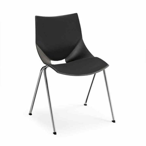 [045368] Silla monoblock de polipropileno negro tapizada en negro y patas cromadas - Dim.: 530x420x770h mm - Negro