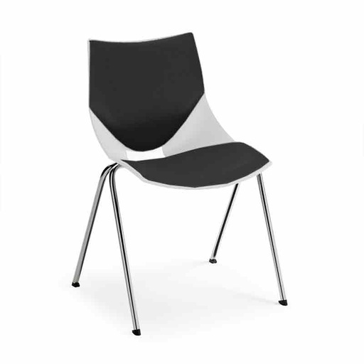 [045372] Silla monoblock de polipropileno blanco tapizada en negro y patas cromadas - Dim.: 530x420x770h mm - Blanco