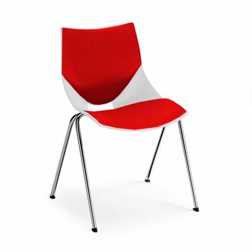 [045375] Silla monoblock de polipropileno blanco tapizada en rojo patas cromadas - Dim.: 530x420x770h mm - Blanco