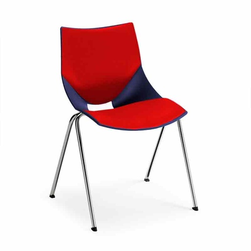 [045379] Silla monoblock de polipropileno azul tapizada en rojo y patas cromadas - Dim.: 530x420x770h mm - Azul