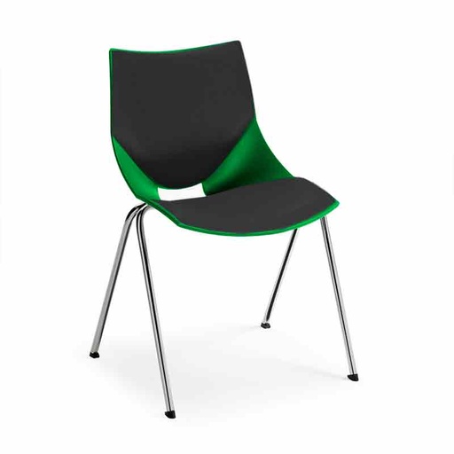 [045380] Silla monoblock de polipropileno verde tapizada en negro y patas cromadas - Dim.: 530x420x770h mm - Verde