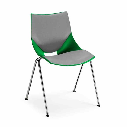 [045381] Silla monoblock de polipropileno verde tapizada en gris y patas cromadas - Dim.: 530x420x770h mm - Verde