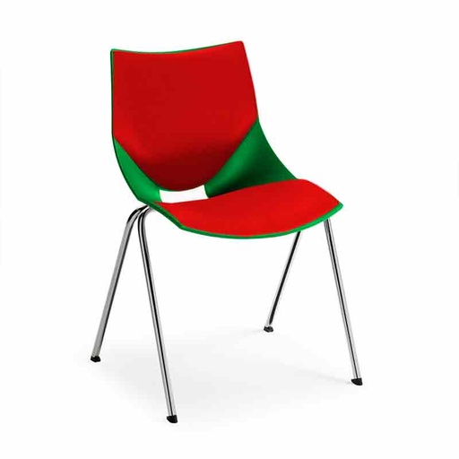 [045383] Silla monoblock de polipropileno verde tapizada en rojo y patas cromadas - Dim.: 530x420x770h mm - Verde