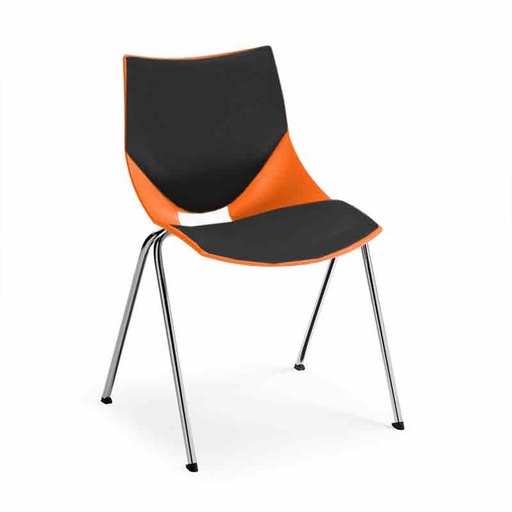 [045389] Silla monoblock de polipropileno naranja tapizada en negro y patas cromadas - Dim.: 530x420x770h mm - Naranja