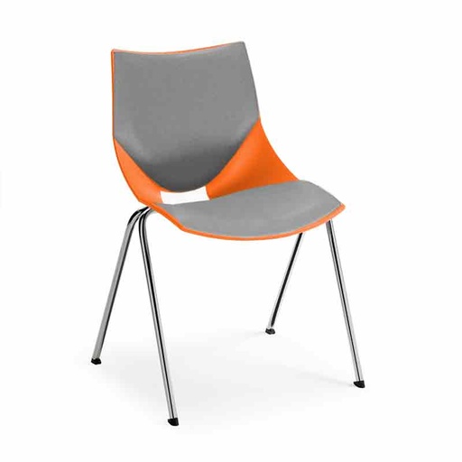 [045390] Silla monoblock de polipropileno naranja tapizada en gris y patas cromadas - Dim.: 530x420x770h mm - Naranja