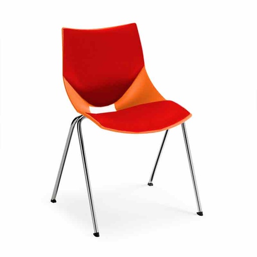[045392] Silla monoblock de polipropileno naranja tapizada en rojo y patas cromadas - Dim.: 530x420x770h mm - Naranja