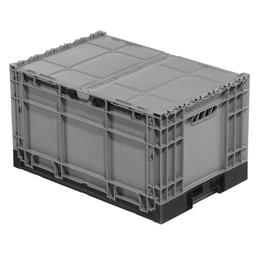 [045450] Caja plástica plegable con tapa - Dim.: 600x400x340h mm (Plegada 70h mm) - Gris y negra