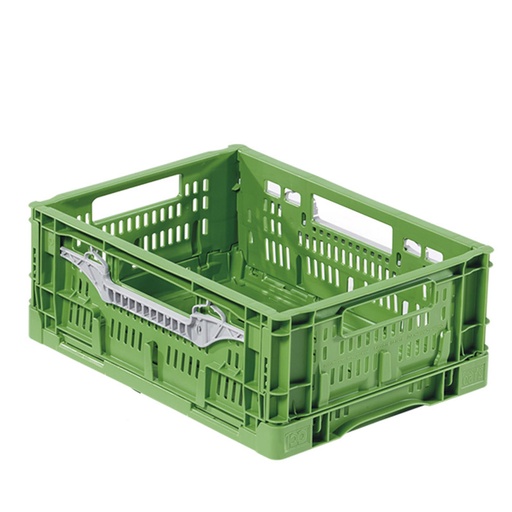 [045455] Caja plástica plegable para fruta y verdura de fondo y paredes perforadas y asas abiertas - Dim.: 400x300x160h mm - Verde