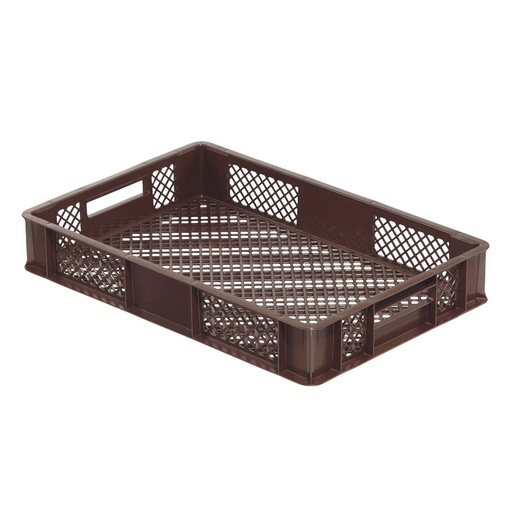 [045473] Caja plástica para pan con fondo y paredes perforadas y asas abiertas - Dim.: 600x400x100h mm - Marrón