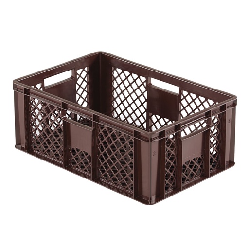 [045475] Caja plástica para pan con fondo y paredes perforadas y asas abiertas - Dim.: 600x400x240h mm - Marrón