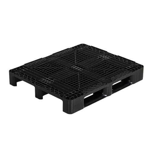 [045503] Palet plástico industrial con superficie rejada y 3 patines - Carga max. 4.500 Kg - Dim.: 1200x1000x160h mm - Negro