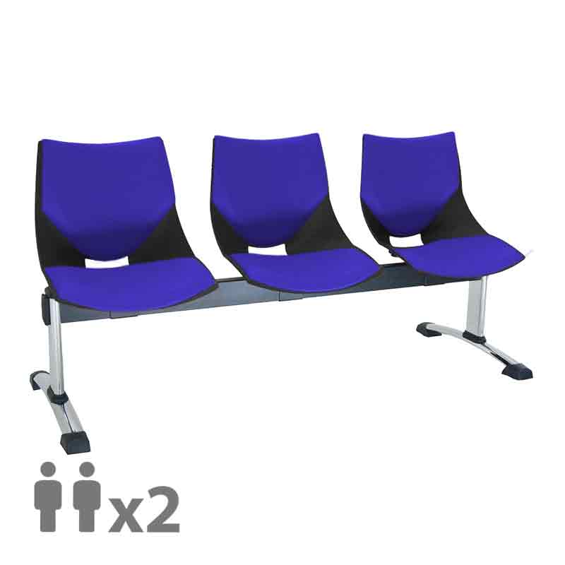 [045514] Banqueta con asientos plásticos monoblock negros tapizados en azul y patas cromadas - 2 plazas - Dim.: 1000x600x770h mm