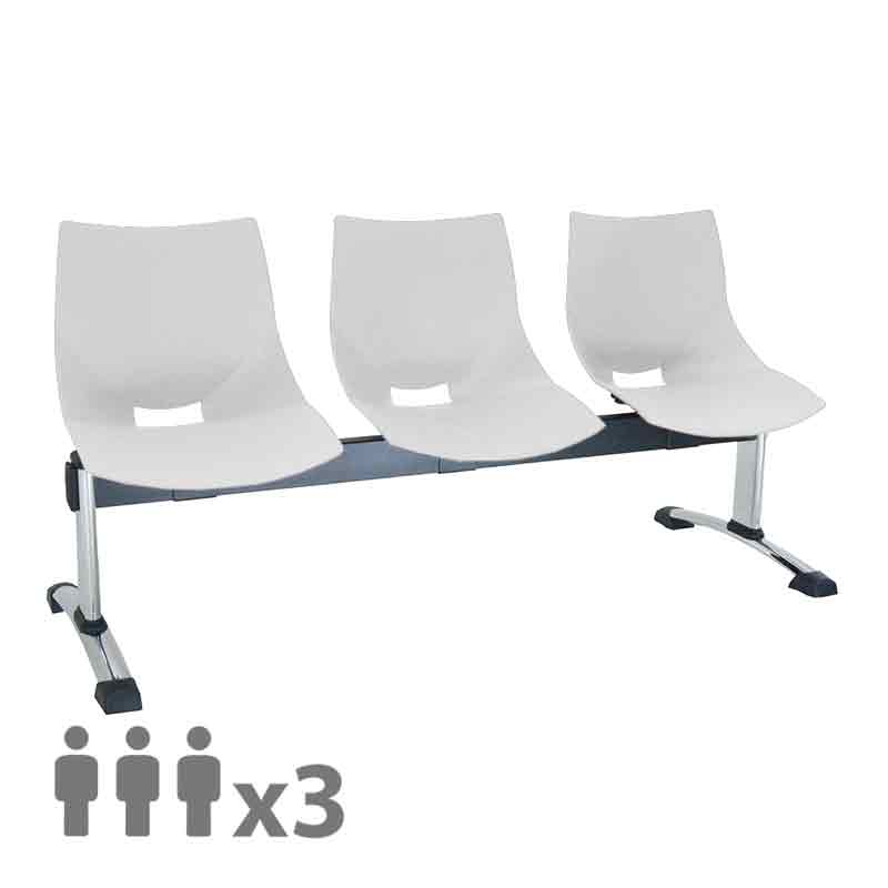 [045519] Banqueta con asientos plásticos monoblock blancos y patas cromadas - 3 plazas - Dim.: 1500x600x770h mm
