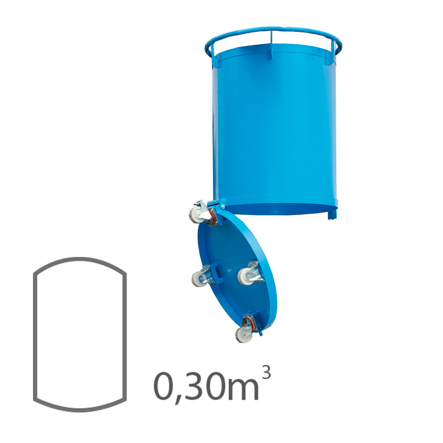 [045594] Contenedor cilíndrico de fondo abatible - Capacidad 0,3 m³ - Dim.: 868x775 mm - acero pintado