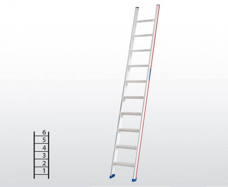 [045785] Escalera apoyable manual de un tramo para uso profesional con 6 escalones - Dim.: 425 x 1760h mm - Aluminio