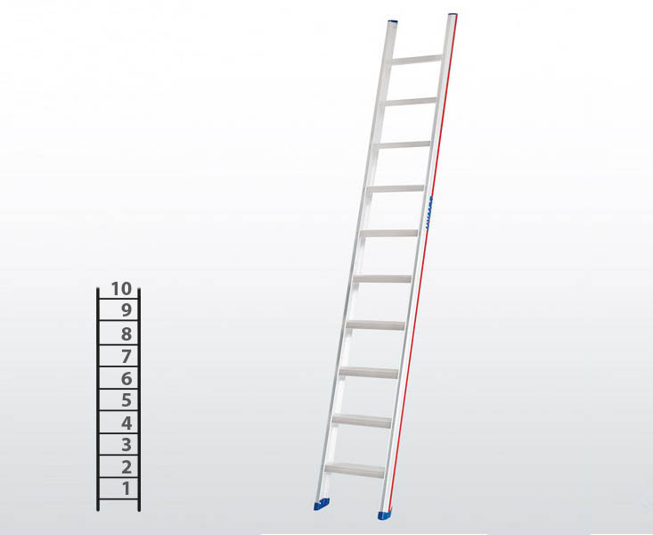 [045789] Escalera apoyable manual de un tramo para uso profesional con 10 escalones - Dim.: 425 x 2760h mm - Aluminio