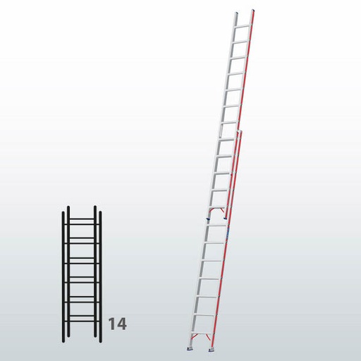 [045794] Escalera manual de dos tramos extensibles para uso profesional con 14 peldaños - Dim.: 425 x 4090h mm - Aluminio