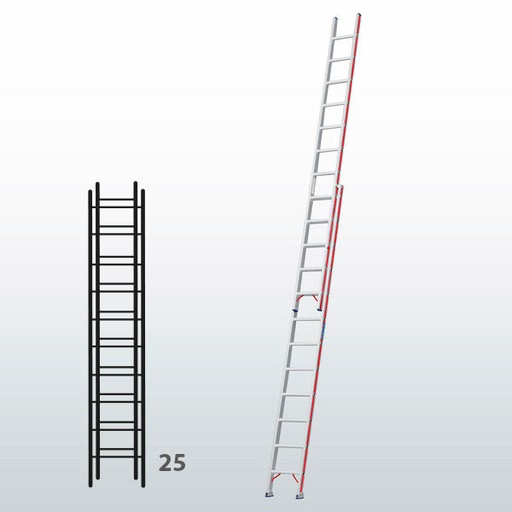 [045797] Escalera manual de dos tramos extensibles para uso profesional con 25 peldaños - Dim.: 425 x 7260h mm - Aluminio