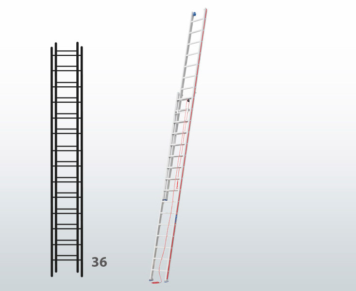 [045803] Escalera de dos tramos extensibles mediante cuerda para uso profesional con 36 peldaños - Dim.: 425 x 10340h mm - Aluminio