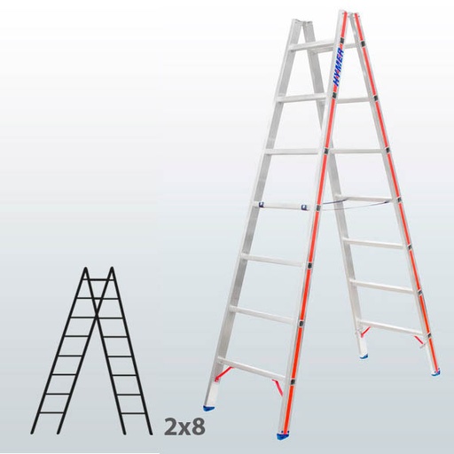 [045814] Escalera manual de tijera con acceso doble para uso industrial con 2x8 peldaños - Aluminio 