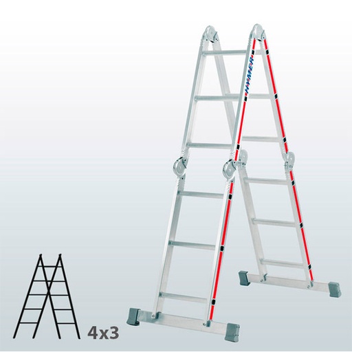[045841] Escalera manual articulada con 12 peldaños para uso profesional - Dim.: 900x700x300h mm - Aluminio