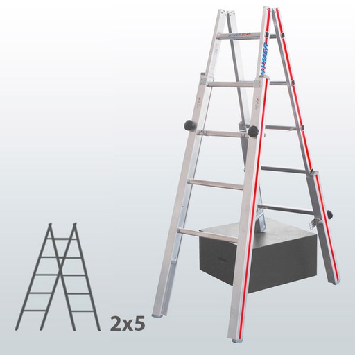[045844] Escalera de mano con patas telescópicas y 10 peldaños para desniveles - Dim.: 505 x 60 x 1470h mm - Aluminio