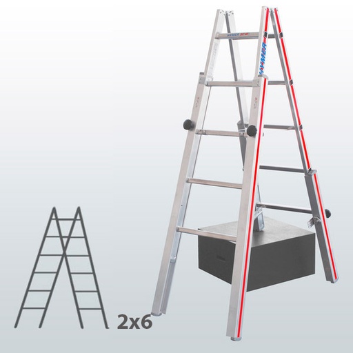 [045845] Escalera de mano con patas telescópicas y 12 peldaños para desniveles - Dim.: 535 x 60 x 1750h mm - Aluminio