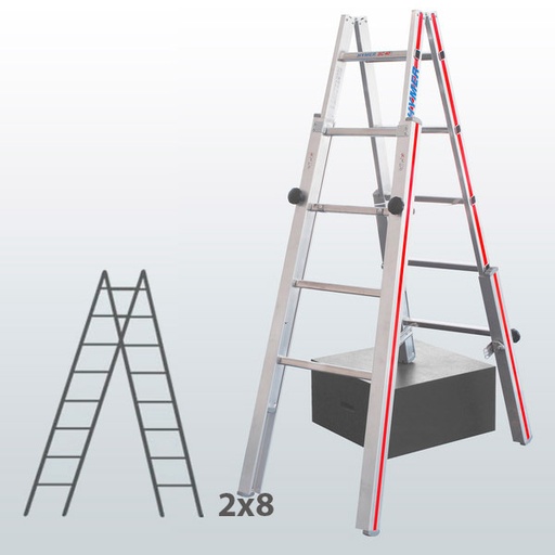 [045847] Escalera de mano con patas telescópicas y 16 peldaños para desniveles - Dim.: 595 x 60 x 2350h mm - Aluminio