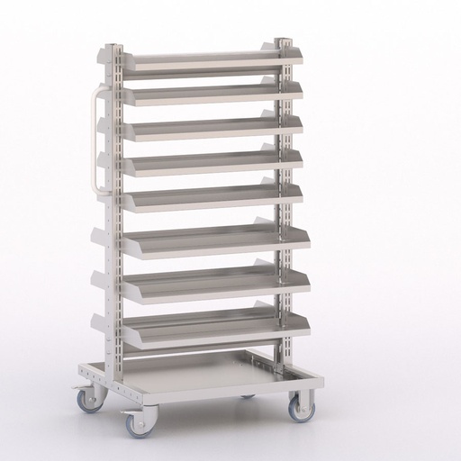 [045905] Carro modular con 16 bandejas metálicas (sin cajas) - Dim.: 730x613x1365h mm - Cincado y Gris ral 7035