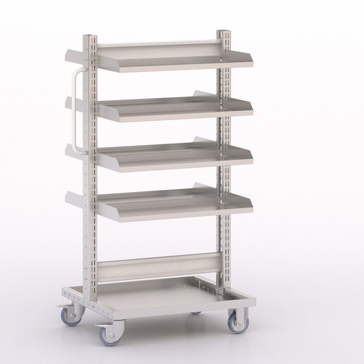 [045909] Carro modular con 8 bandejas metálicas (sin cajas) - Dim.: 730x613x1365h mm - Cincado y Gris ral 7035