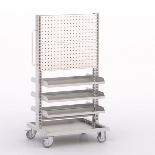 [045928] Carro modular con 6 bandejas y paneles perforados - Dim.: 730x613x1365h mm - Cincado y Gris ral 7035