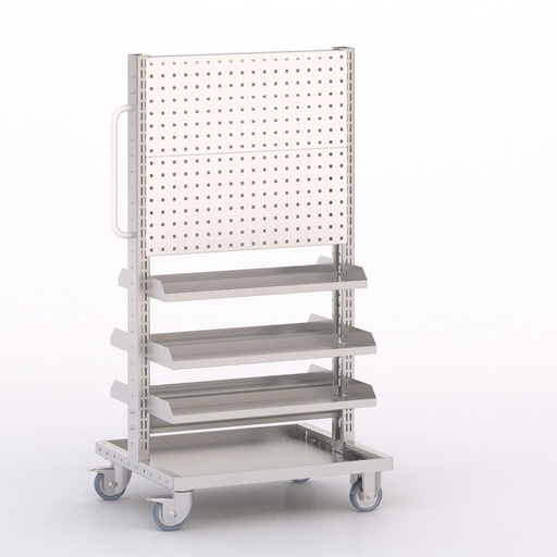 [045930] Carro modular con 6 bandejas y paneles perforados - Dim.: 730x613x1365h mm - Cincado y Gris ral 7035