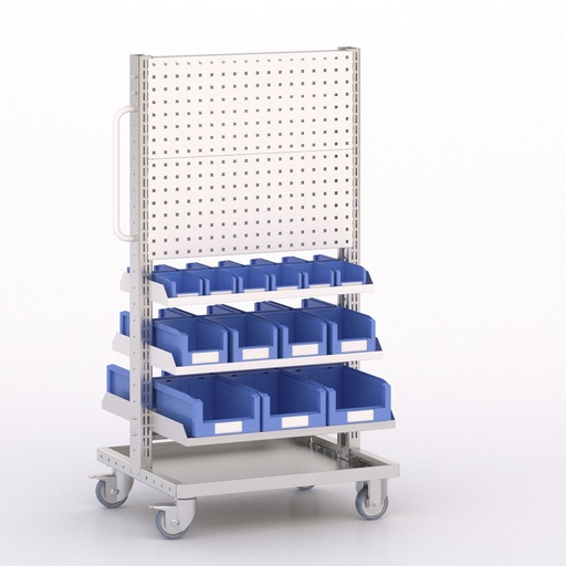 [045935] Carro modular con 6 bandejas, 26 cajas y paneles perforados - Dim.: 730x613x1365h mm - Cincado y Gris ral 7035