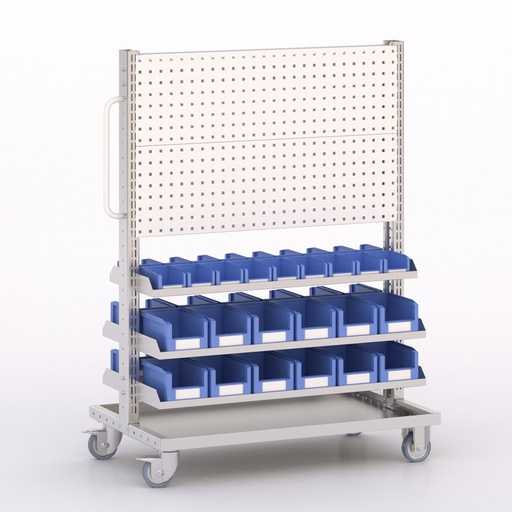 [046023] Carro modular con 6 bandejas, 42 cajas y paneles perforados - Dim.: 1035x613x1365h mm - Cincado y Gris ral 7035