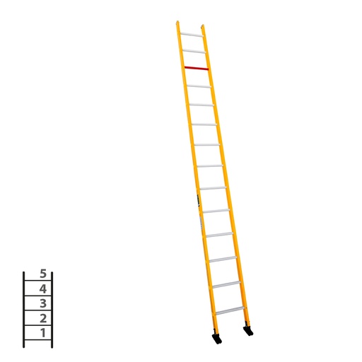 [046271] Escalera de fibra de vidrio apoyable de un tramo con 5 peldaños - Dim.: 400 x 1545h mm - amarillo