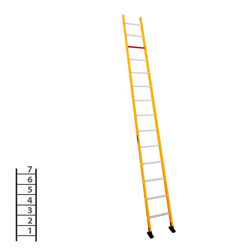 [046273] Escalera de fibra de vidrio apoyable de un tramo con 7 peldaños - Dim.: 400 x 2105h mm - amarillo